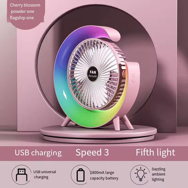 (Net) Powerful 3 Speed With Colorful Light Adjustable Usb Small Charged Cooler Table Cooling Portable Min Fan Rechargeable