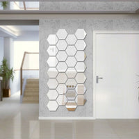 (NET) Hexagon Mirror Wall Sticker Art Wall Decor Living Room Mirrored Decorative Sticker 12 Pcs
