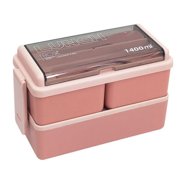 Double Layer Portable Lunch Box With Fork and Spoon Microwave Bento Boxes Dinnerware Set Food Storage Container