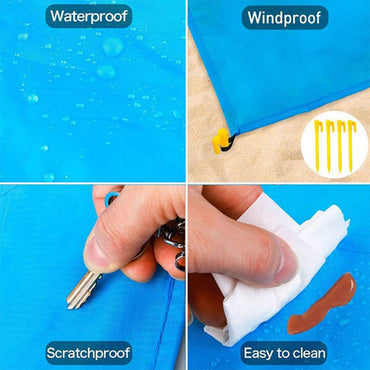 Pocket Picnic Waterproof Beach Mat Sand Free Blanket Camping Outdoor 200 x 140 cm