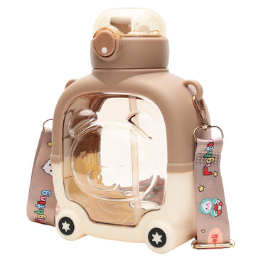 Bear Shape Leak-proof Push Lock Water Bottle With In-built Straw And Strap 1000 ML