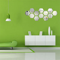 (NET) Hexagon Mirror Wall Sticker Art Wall Decor Living Room Mirrored Decorative Sticker 12pcs