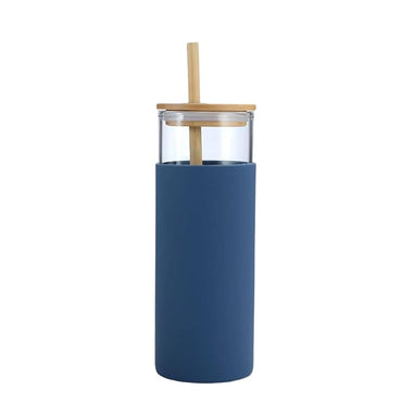 (Net) Glass Tumbler Straw Silicone Protective Sleeve Bamboo Lid 500 ML