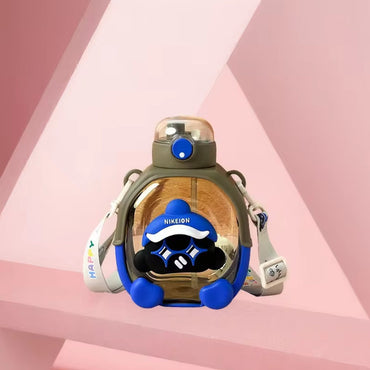 Portable Kids Student Kindergarten School Cute Cartoon Bear Plastic Water Bottle With Straw