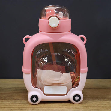Bear Shape Leak-proof Push Lock Water Bottle With In-built Straw And Strap 1000 ML