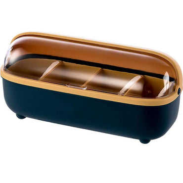 (net) Spice Bottle Four Compartment Condiment Spice Box,with Spoons,Suitable for Kitchen