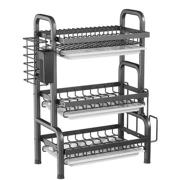 (Net) Dish Drying Rack 3-Tier Dish Rack with Removable Drainboard Stainless Steel Cutting Board Holder for Kitchen Organization