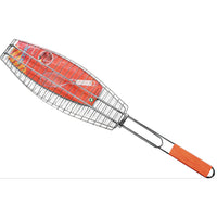 (Net) Fish Barbeque Grill, Chromium Plated Iron, Folding Portable BBQ Grill for Fish, Vegetables, Shrimp with Removable Heat Resistant Wooden Handle
