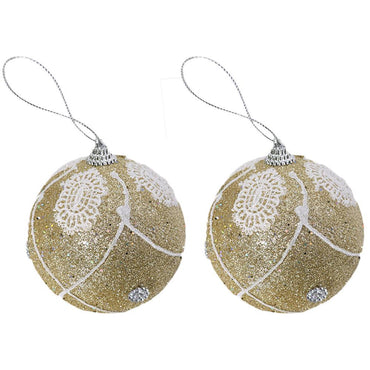 Christmas Gold & White Ball 10 cm Tree Decoration Set (2 pcs) - Karout Online -Karout Online Shopping In lebanon - Karout Express Delivery