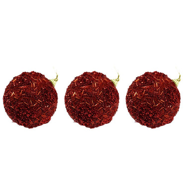 Christmas Red Glitter Balls Tree Decoration Set (3 Pcs) - Karout Online -Karout Online Shopping In lebanon - Karout Express Delivery