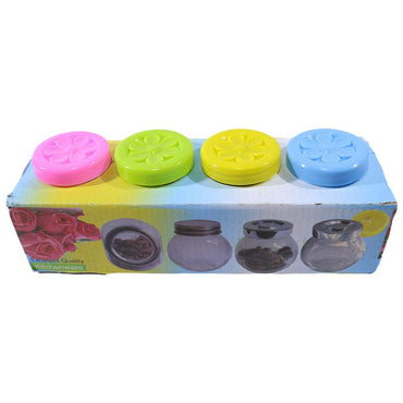 Glass Small Jar Set with Colored Lid (4 Pcs) - Karout Online -Karout Online Shopping In lebanon - Karout Express Delivery