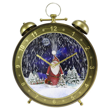 Christmas Musical Alarm Clock Shape With Snowing Santa Scene 48 cm - Karout Online -Karout Online Shopping In lebanon - Karout Express Delivery
