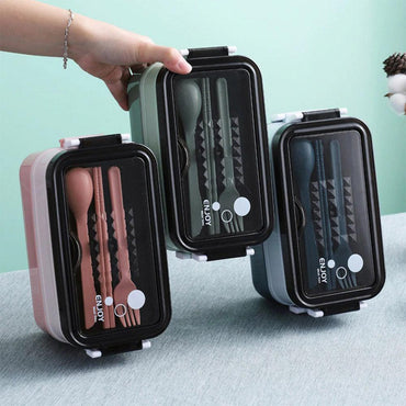 Enjoy Meal Time Lunch box Double layer Food Container Spoon Fork Chopsticks Tableware Set / JT-008 - Karout Online -Karout Online Shopping In lebanon - Karout Express Delivery