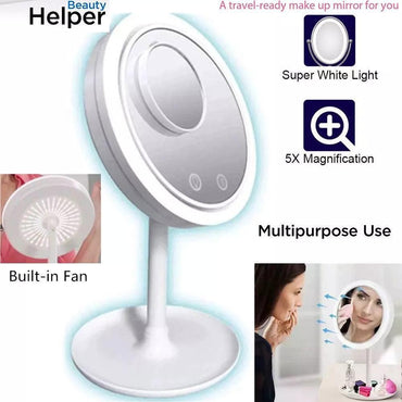 Makeup Mirror with LED Light 5X Magnification Mirror Built-In Fan - Karout Online -Karout Online Shopping In lebanon - Karout Express Delivery