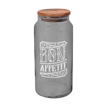Herevin Transparent Grey Painted-White Bon Appetit Printed / 1400ml - Karout Online -Karout Online Shopping In lebanon - Karout Express Delivery