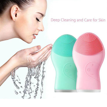 USB Rechargeable Electric Silicone Ultrasonic Facial Cleansing Face Brush Cleaner Waterproof - Karout Online -Karout Online Shopping In lebanon - Karout Express Delivery