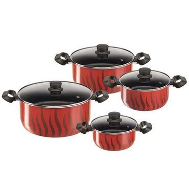 Tefal Tempo Flame Stewpots + Glass Lids Set OF 8 Pcs / C3079082