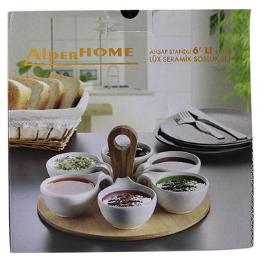 Alper Home 6 Ceramic Sauce Bowl With Wooden Stand - Karout Online -Karout Online Shopping In lebanon - Karout Express Delivery