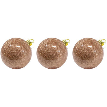 Christmas Bronze Glitter Balls Tree Decoration Set (3 Pcs) - Karout Online -Karout Online Shopping In lebanon - Karout Express Delivery