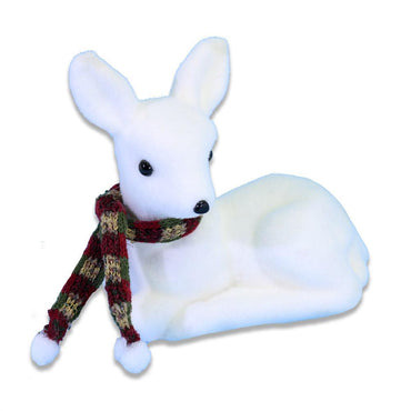 Christmas Foam White Siting Gazelle With Red Scarf.