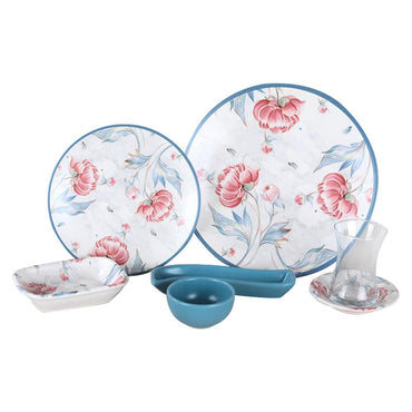 Keramika Blue Flower Patterned 19 Piece Breakfast Set / 64507 - Karout Online -Karout Online Shopping In lebanon - Karout Express Delivery