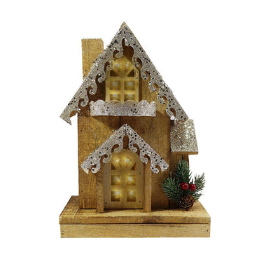Light Wood House Christmas Decoration LED 29 CM / Z18-001 - Karout Online -Karout Online Shopping In lebanon - Karout Express Delivery