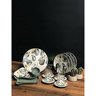 Keramika 19 Pieces Avocado Patterned Aegean Service Breakfast Set / 8896 - Karout Online -Karout Online Shopping In lebanon - Karout Express Delivery
