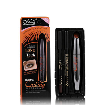 M.N Curling Mascara 3 in 1Waterproof Mascara + 2 Eyeliner Pencil(brown + black) - Karout Online -Karout Online Shopping In lebanon - Karout Express Delivery