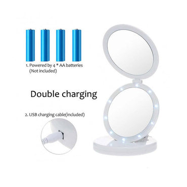Eclipse Large LED Travel Round Cosmetic Foldable Mirror With LED Lighting - Karout Online -Karout Online Shopping In lebanon - Karout Express Delivery