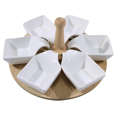 Alper Home 6 Ceramic Sauce Bowl With Wooden Stand - Karout Online -Karout Online Shopping In lebanon - Karout Express Delivery