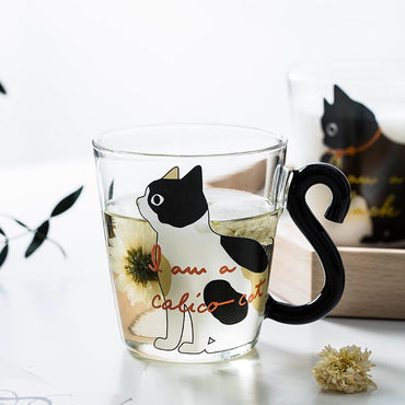 **(NET)**Glass Water Cup Creative Cute Cat Mug / KC22-249