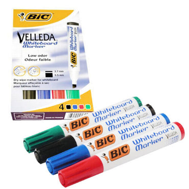 Bic Velleda Whiteboard Marker - Chisel Tip / Pack OF 4 Colors - Karout Online -Karout Online Shopping In lebanon - Karout Express Delivery