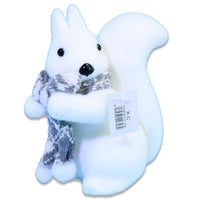 Christmas Standing White Squirrel With Grey Scarf.