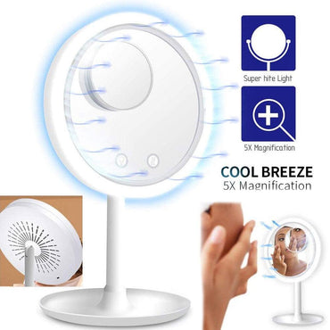 LED Mirror Makeup Mirror with Fan and Light Built in - Karout Online -Karout Online Shopping In lebanon - Karout Express Delivery