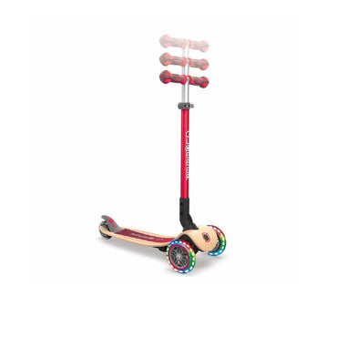 Globber Primo Foldable Scooter With Lights Wood Red - Karout Online -Karout Online Shopping In lebanon - Karout Express Delivery