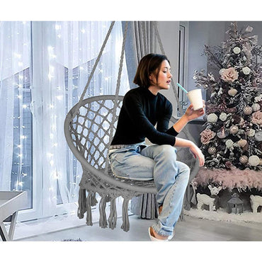 Shop Online Swing Chair Hammock-Rope Garden-Seat Hanging Beige Safety Nordic-Style Knitting For Yard - Karout Online Shopping In lebanon