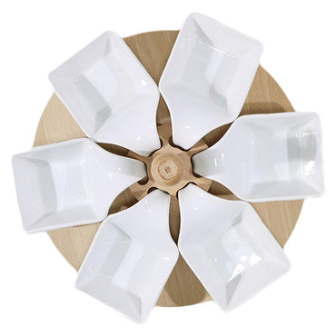 Alper Home 6 Ceramic Sauce Bowl With Wooden Stand - Karout Online -Karout Online Shopping In lebanon - Karout Express Delivery