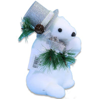 Christmas Sitting White Bear With Silver Glitter Hat.