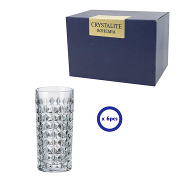 Bohemian Highball Diamond Glasses Set of 6.