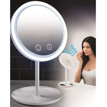 LED Mirror Makeup Mirror with Fan and Light Built in - Karout Online -Karout Online Shopping In lebanon - Karout Express Delivery
