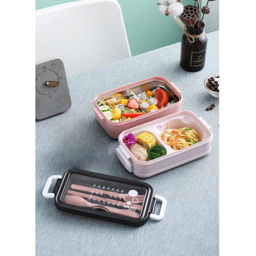 Enjoy Meal Time Lunch box Double layer Food Container Spoon Fork Chopsticks Tableware Set / JT-008 - Karout Online -Karout Online Shopping In lebanon - Karout Express Delivery