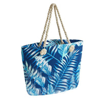 Beach Bag / J-313 Aqua & Navy Leaf Summer