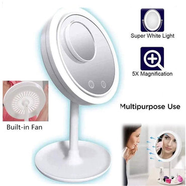LED Mirror Makeup Mirror with Fan and Light Built in - Karout Online -Karout Online Shopping In lebanon - Karout Express Delivery