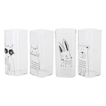 **NET**Clear Square Tall Glass Drinkware Cup Printed Cute Animal Pattern 400ml / 9961409446046