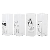 **NET**Clear Square Tall Glass Drinkware Cup Printed Cute Animal Pattern 400ml / 9961409446046