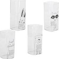 **NET**Clear Square Tall Glass Drinkware Cup Printed Cute Animal Pattern 400ml / 9961409446046