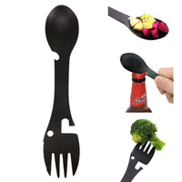 **NET**Table Spoon Fork Multitool Portable Can Or Bottle Opener Multi Tool Cutlery Spork Camping Picnic Utensil Stainless Steel