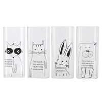 **NET**Clear Square Tall Glass Drinkware Cup Printed Cute Animal Pattern 400ml / 9961409446046