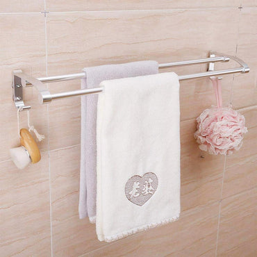 Magic Sticker Double Towel Rack (Silver) / MW-831 - Karout Online