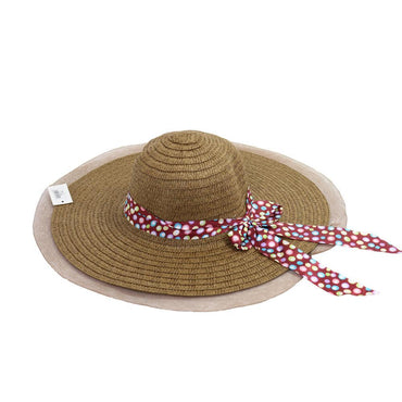 Straw Chiffon Wide Brim Hat.